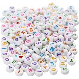 Letter Beads, size 7 mm, hole size 1,2 mm, white, 200 g/ 1 pack [HOB-69907]