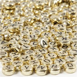 Letter Beads, dia. 7 mm, hole size 1,2 mm, gold, 21 g/ 1 pack [HOB-699300]