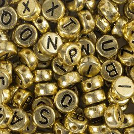 Letter Beads, dia. 7 mm, hole size 1,2 mm, ca. 200 pc, gold, 21 g/ 1 pack [HOB-699300]