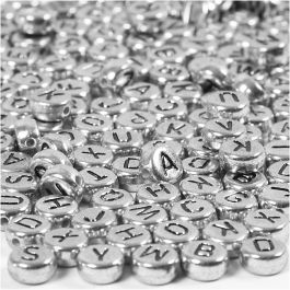 Letter Beads, D: 7 mm, hole size 1,2 mm, silver, 21g, approx. 200 pc [HOB-699330]