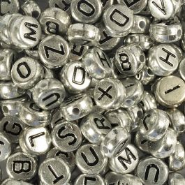 Letter Beads, D: 7 mm, hole size 1,2 mm, silver, 21g, approx. 200 pc [HOB-699330]