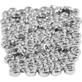 Letter Beads, dia. 7 mm, hole size 1,2 mm, silver, 165 g/ 1 pack [HOB-69933]