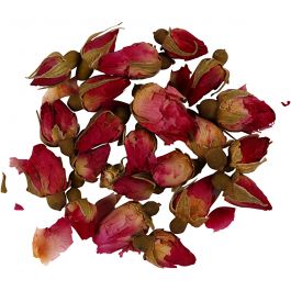 Dried flowers, dark pink, Rosebuds, L: 1 - 2 cm, D: 0,6 - 1 cm, 1 pack [HOB-709503]
