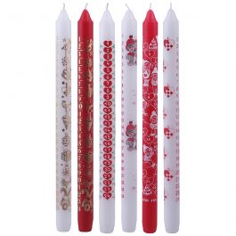 Advent Candles, D: 22 mm, H: 30 cm, white, red, 24pcs