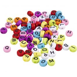 Round letter beads, dia. 7 mm, hole size 1-2 mm, assorted colours, 25 g/ 1 pack [HOB-743074]