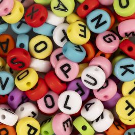 Round letter beads, dia. 7 mm, hole size 1-2 mm, ca. 200 pc, assorted colours, 25 g/ 1 pack [HOB-743074]