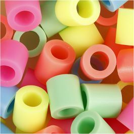 Fuse Beads, size 10x10 mm, hole size 5,5 mm, pastel colours, jumbo, 2450mixed