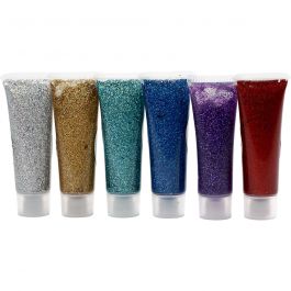 Glitter Gel, assorted colours, 6x18 ml/ 1 pack [HOB-76142]