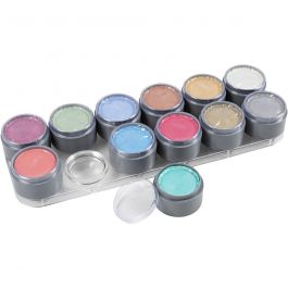 Schmink palletdoos op waterbasis, parelmoer kleuren, 12x15ml [HOB-77061]