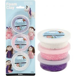 Foam Clay®, pink, purple, white, glitter,metallic, 3x14 g/ 1 pack [HOB-78136]