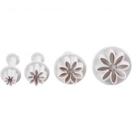 Cookie cutters with stamp, white, flower, D: 2,8+3,6+4,4 cm, 4 pc/ 1 pack [HOB-782873]