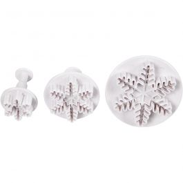 Cookie cutters with stamp, white, snowflake, D: 3,2+4,8+6,5 cm, 3 pc/ 1 pack [HOB-782875]