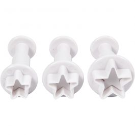 Cookie cutters with stamp, white, star, D: 2,1+2,3+2,6 cm, 3 pc/ 1 pack [HOB-782877]