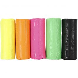 Modelling Clay, H: 9,5 cm, neon colours, 5x80 g/ 1 bucket [HOB-78691]