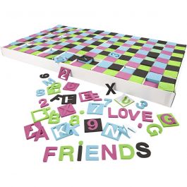 EVA Foam Letters & Numbers, black, green, pink, turquoise, size 30x30 mm, thickness 3 mm, 1800 asstd./ 1 pack [HOB-79007]