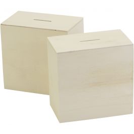 Wooden money box, size 10x10x6 cm, 10 pc/ 1 pack [HOB-669041]