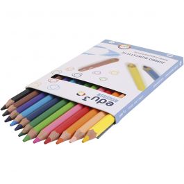 edu Jumbo Coloured Pencils, thickness 10 mm, lead 5 mm, assorted colours, 12 pc/ 1 pack [HOB-409812]