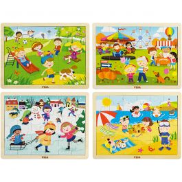 VIGA Wooden jigsaw puzzles, seasons, size 22,5x30 cm, 4x24 puzzle pieces, 4 pc/ 1 pack [HOB-907873]