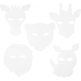Jungle Animal Masks, white, H: 22,5-25 cm, W: 20,5-22,5 cm, 230 g, 16 pc/ 1 pack [HOB-95213]