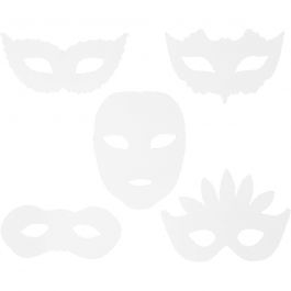 Masquerade Masks, white, H: 8,5-19 cm, W: 15-20,5 cm, 230 g, 16 pc/ 1 pack [HOB-95216]