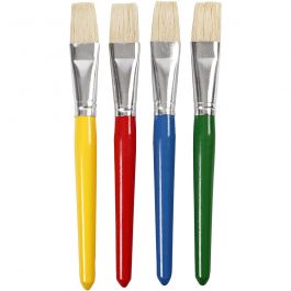 Kids Paint Brushes, L: 19 cm, W: 20 mm, flat, 4 pc/ 1 pack [HOB-95236]