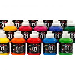 A-Color Acrylic Paint, asstd. colours, 01 - glossy, 10x500ml [HOB-968184]