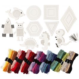 Embroidery figures with embroidery yarn, assorted colours, size 8-17 cm, 1 set [HOB-97074]