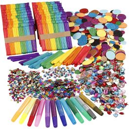 Glitter and Wood Sticks, assorted colours, 1 set [HOB-97435]