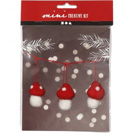 Creative mini kit, hanging toadstools on a string, H: 5.5 cm, 3 pc/ 1 set [HOB-977406]
