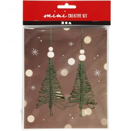 Creative mini kit, macramé Christmas tree, H: 11 cm, 2 pc/ 1 set [HOB-977411]