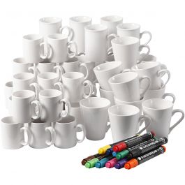 Porcelain 48 Mugs,  48 pc, white, 1set [HOB-99512]