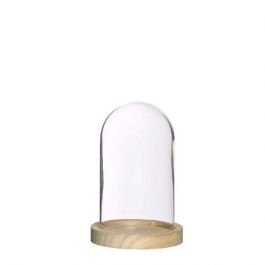 Glass Dome with Wooden Base Ø10cm and 15 cm tall (1 pc) [IFS-29428]