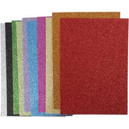 EVA Foam Sheets, assorted colours, A4, 210x297 mm, thickness 2 mm, glitter, 10 ass sheets/ 1 pack [HOB79029]