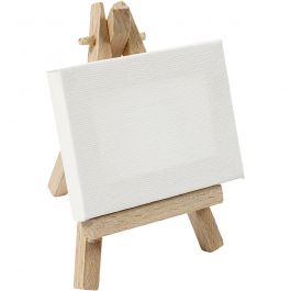 Mini Easel with canvas, white, H: 11,5 cm, W: 8 cm, size 8x6x1 cm, 1 pc [HOB25735]