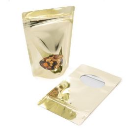 Stand Up Pouches Gold with oval Window 13x7x20.5cm | 113 grams (100 pieces) [ZBGMO3SG]