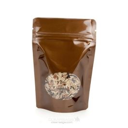 Stand Up Pouches Bronze with oval Window 10x6x15cm | 57 grams (100 pieces) [ZBGMO2BZ]