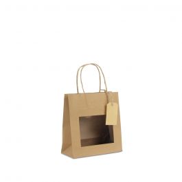 Gift bags with window and tag 18+8x19cm Kraft (100 pcs) [FP-DPT098]