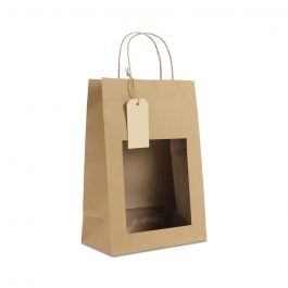 Gift bags with window and tag 22+12x32cm Kraft (100 pcs) [FP-DPT099]