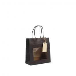 Gift bags with window and tag 18+8x19cm black (100 pcs) [FP-DPT101]