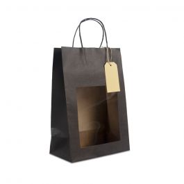 Gift bags with window and tag 22+12x32cm black (100 pcs) [FP-DPT102]