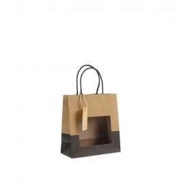 Gift bags with window and tag 18+8x19cm kraft/black (100 pcs) [FP-DPT113]