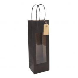 Gift bags with window and tag 12+10x35cm black (100 pcs) [FP-DPT122]