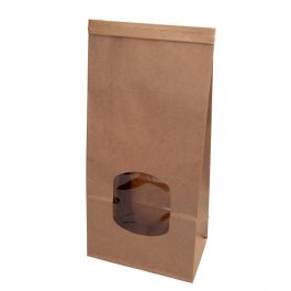 Kraft bags Brown w/window 11.5x7x24,5 cm reclosable (400 pieces) [GB-DRE02740]