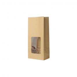 Eco-friendly Kraft Block Bottoms Bags w/window brown 11x6x23,5 cm (500 pieces) [GB-DRE03951]