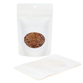Stand Up Pouches White Kraft Compostable 10.2x6x15.2cm with oval Window | 57 grams (100 pieces) [ZBGEO2W]