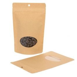 Stand Up Pouches Kraft Compostable 13x7.9x20.6cm with oval Window | 113 grams (100 pieces) [ZBGEO3K]