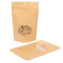 Stand Up Pouches Kraft Compostable 14.9x8.9x23.2cm with oval Window | 312 grams (100 pieces) [ZBGEO7K]