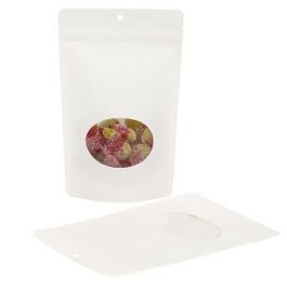 Stand Up Pouches Compostable Kraft White with oval Window 14.9x8.9x23.2cm | 312 grams (100 pieces) [ZBGEO7W]