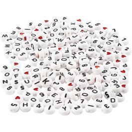 Letter Beads, size 7 mm, hole size 1.2 mm, white, 200g, approx. 1500 pc [HOB69905]