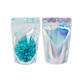 Stand Up Pouches Transparent/Iridescent/Holographic 13x7,9x20,6cm With Hanghole (25 Pieces) [ZBGH3C]